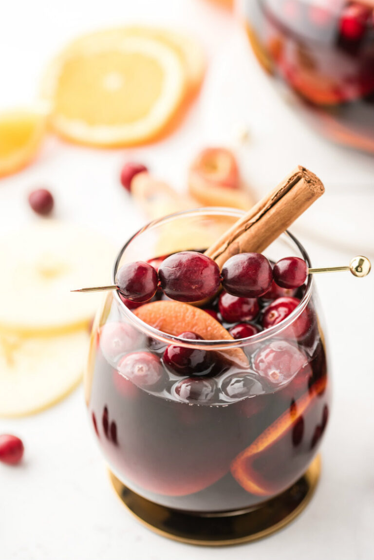 glass of apple cranberry sangria