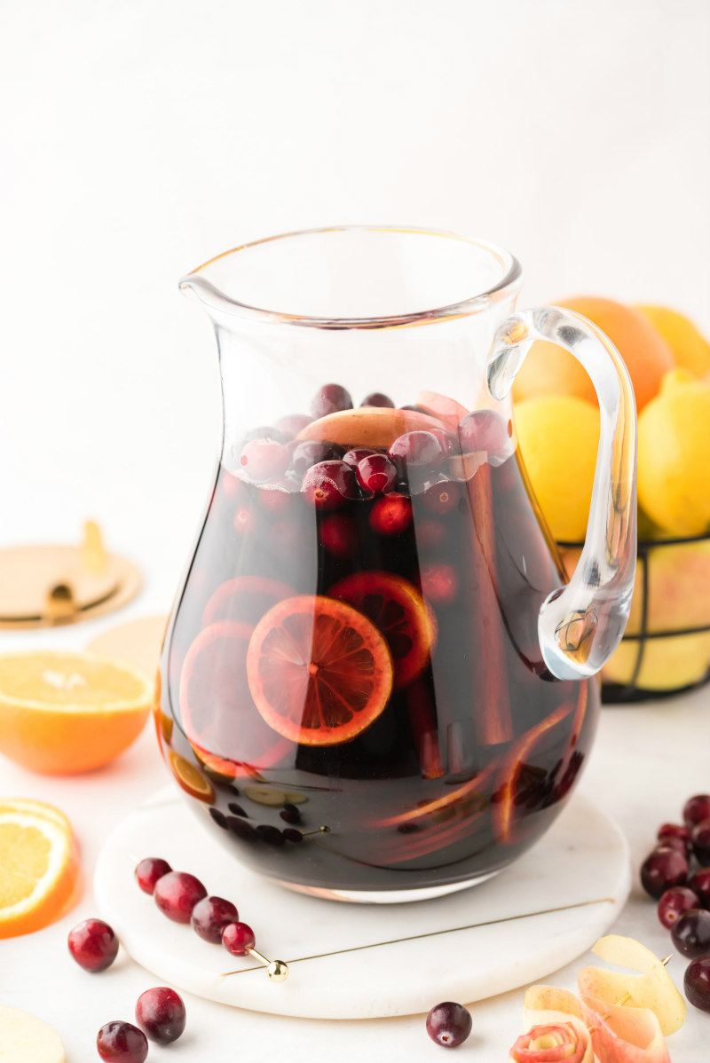 pitcher of apple cranberry sangria