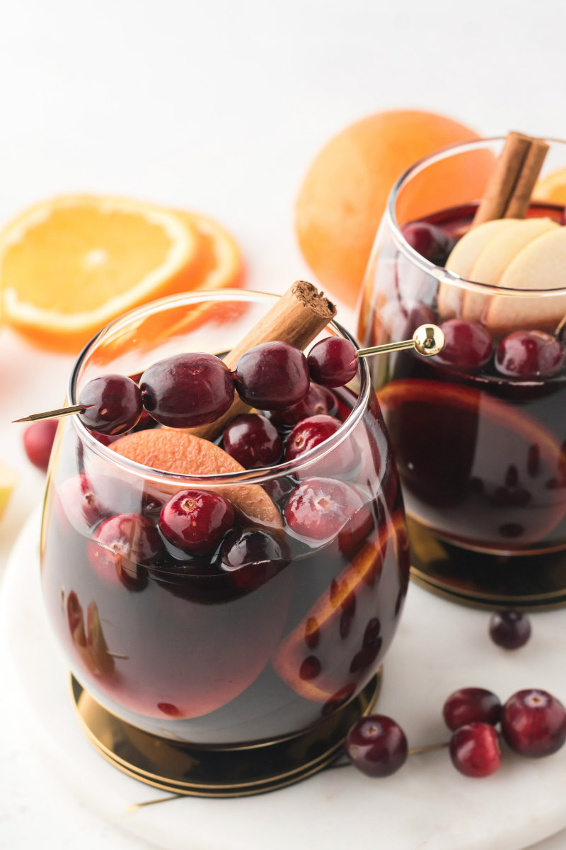 glasses of apple cranberry sangria