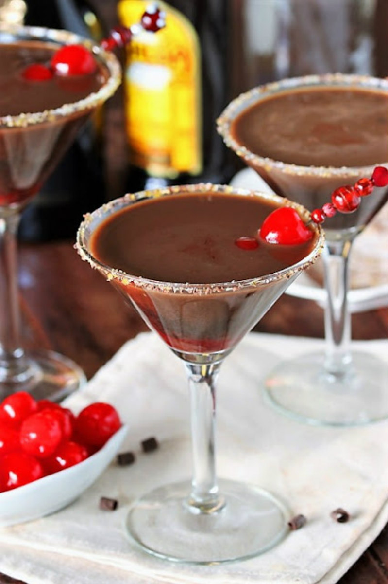 Chocolate Covered Cherry martini with cherry garnish