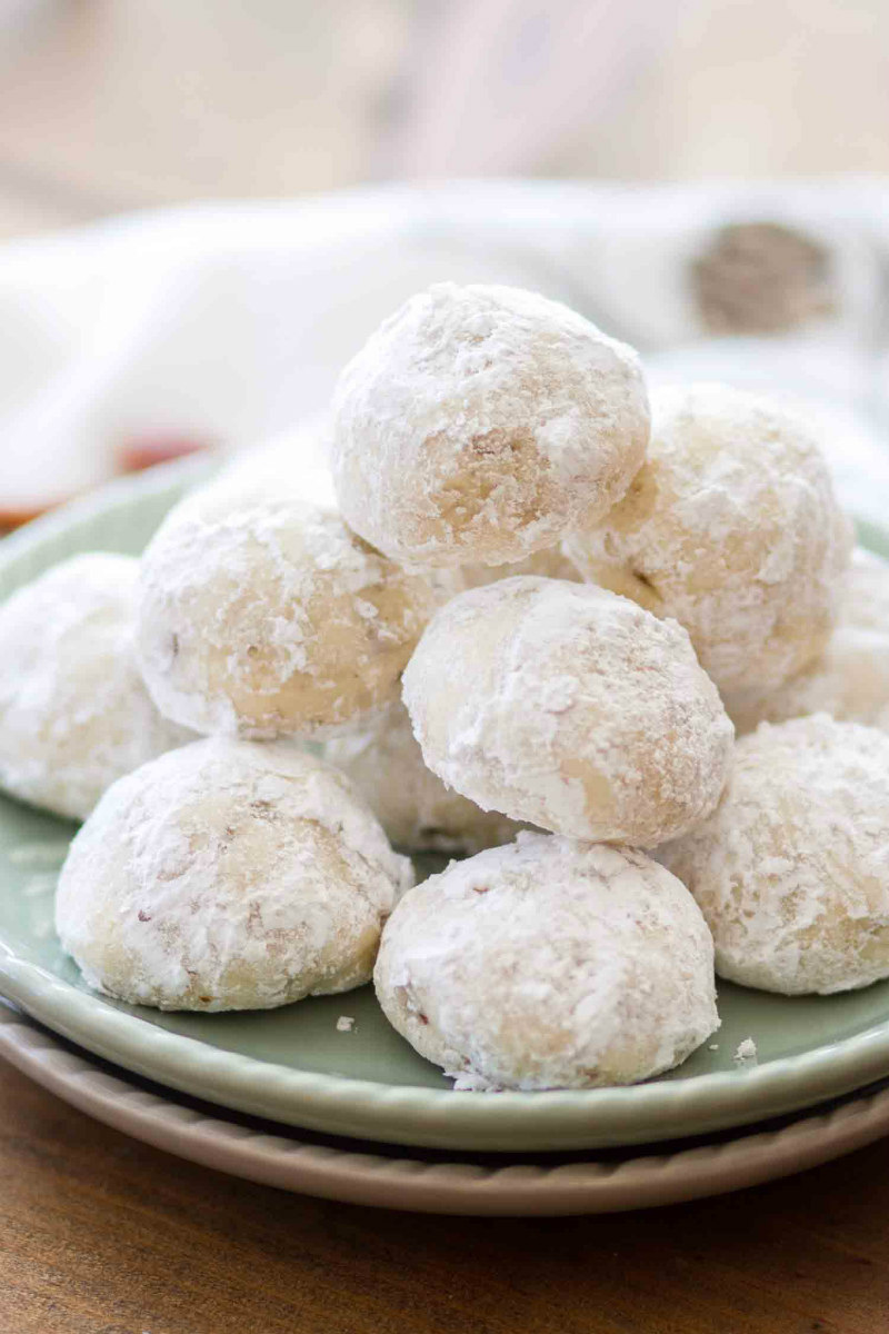 classic snowball cookies on a plate