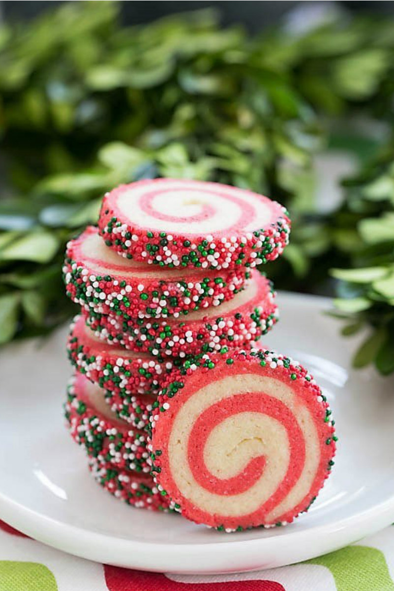Holiday Pinwheel Cookies in a stack
