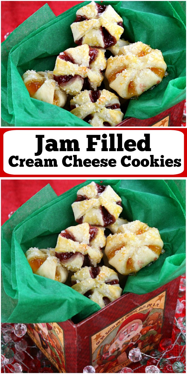 pinterest collage image for jam filled cream cheese cookies