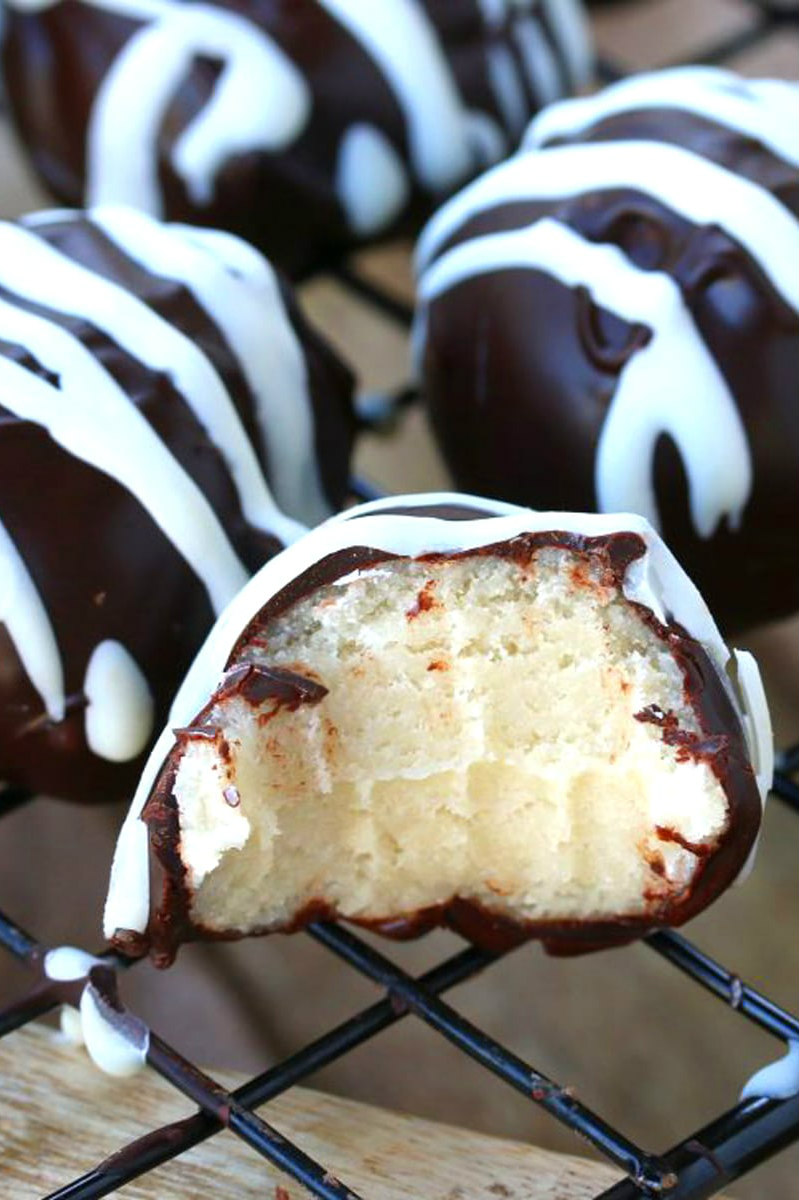 bite out of a chocolate covered marzipan truffle