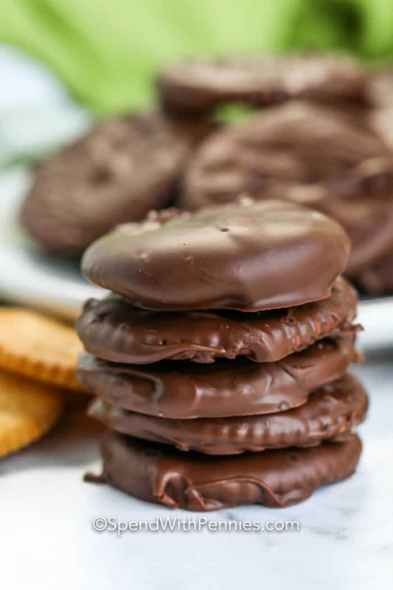 stack of chocolate covered Ritz Thin Mints