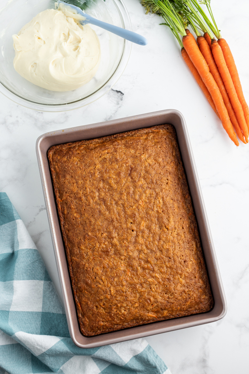 carrot cake in a pan just out of the oven