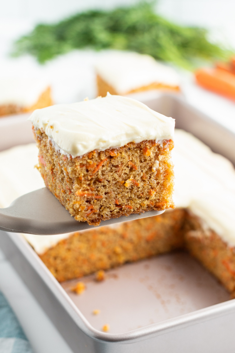 slice of carrot cake being served