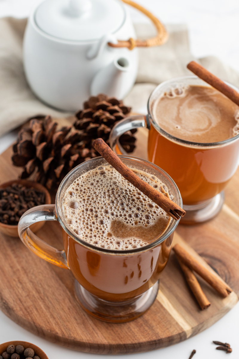 hot buttered rum garnished with cinnamon stick