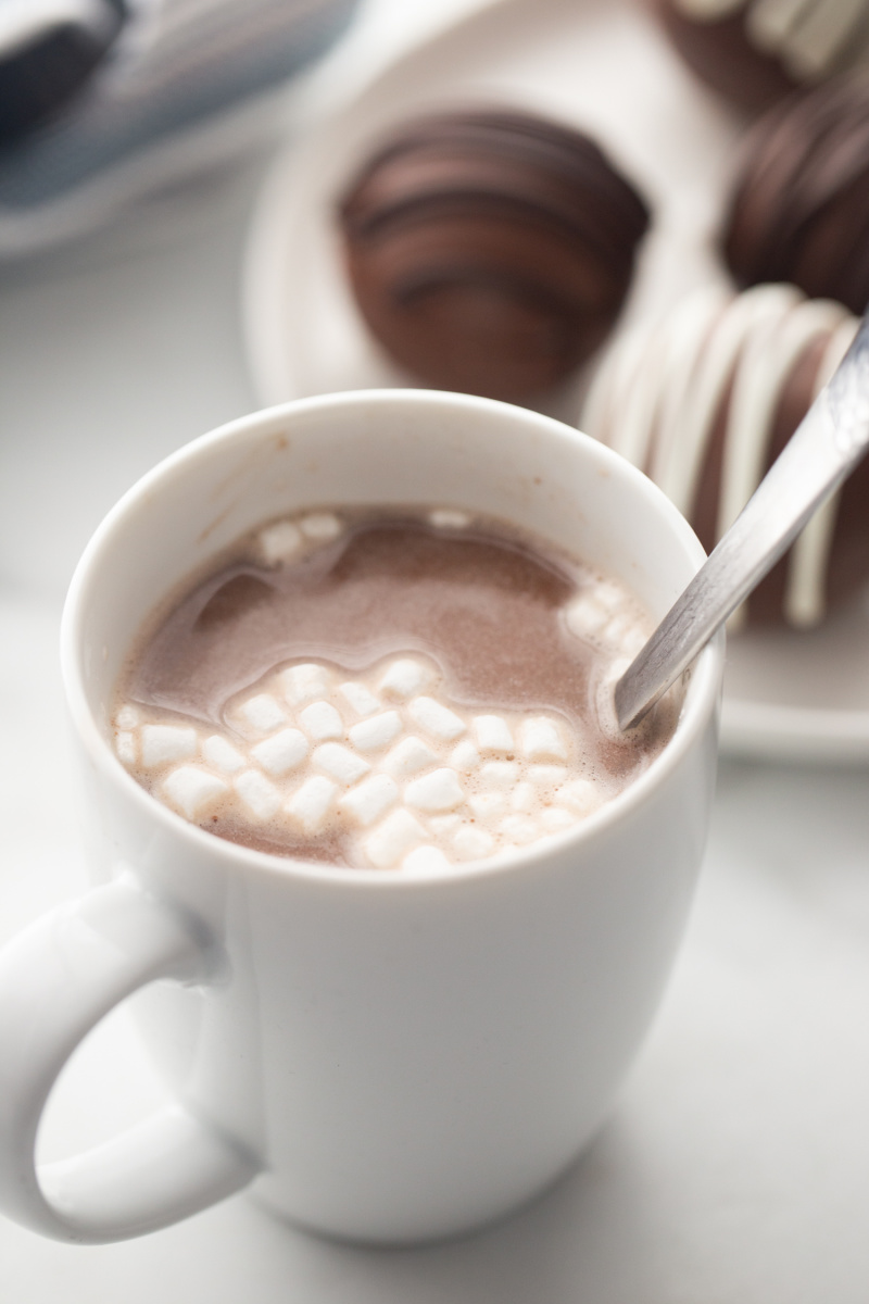 hot chocolate with marshmallows in a white mug