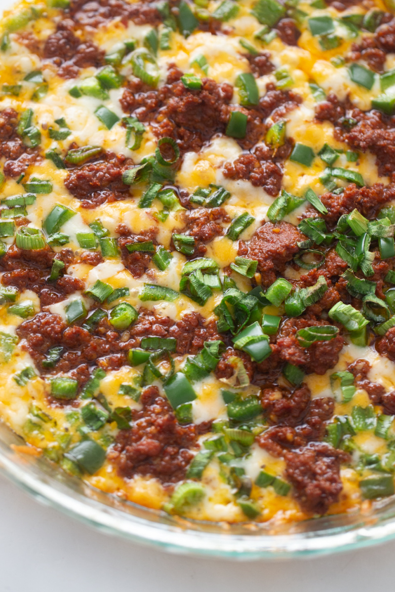 queso fundido in a baking dish