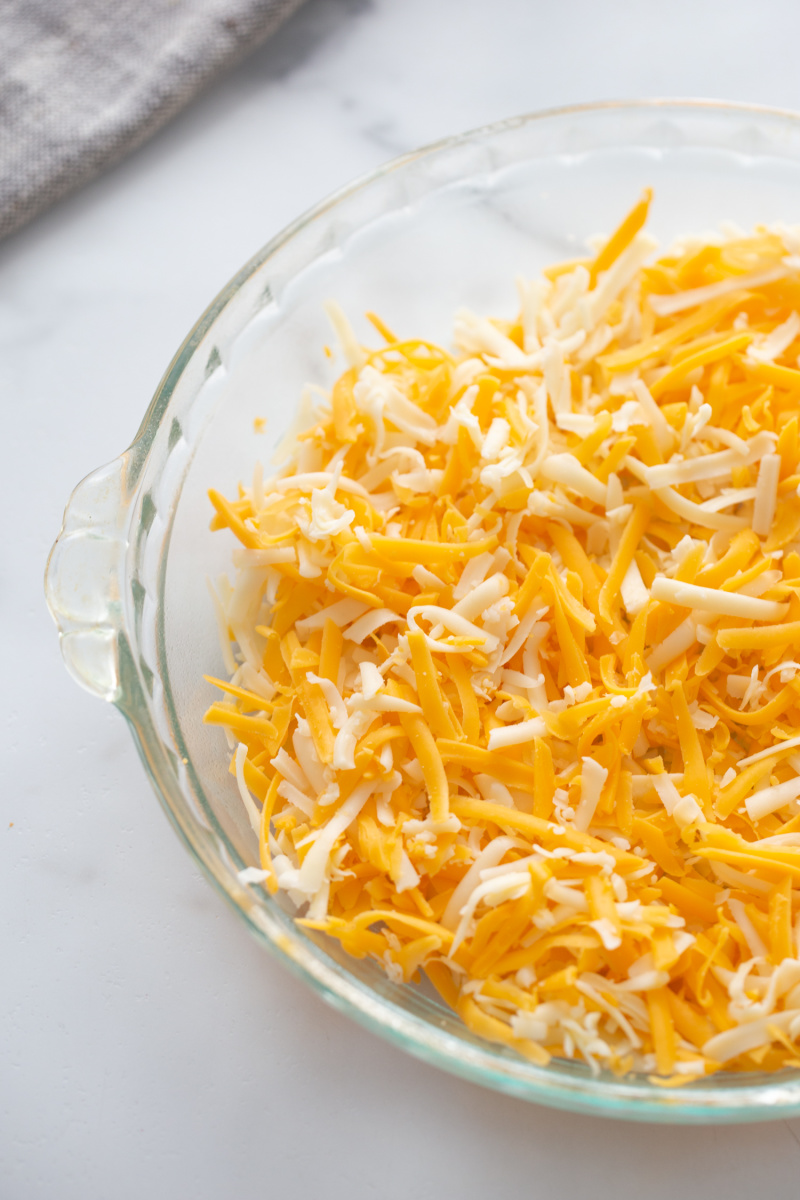 shredded cheese in a dish