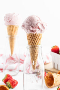 strawberry ice cream cones displayed