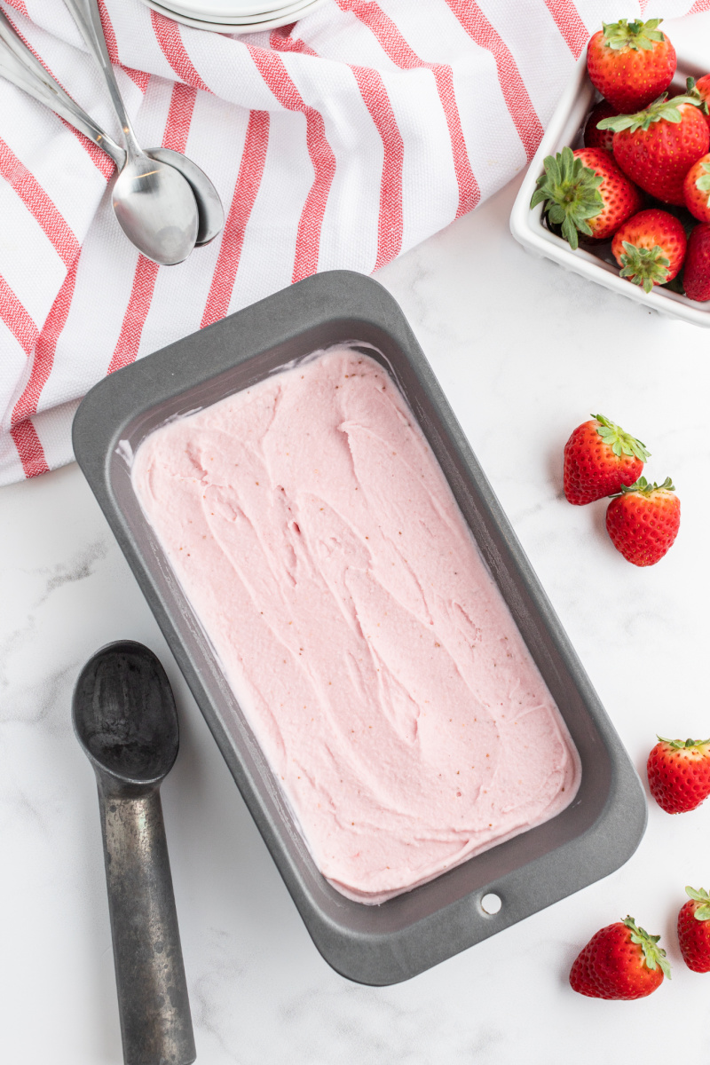 strawberry ice cream in a pan