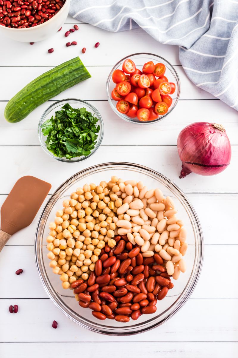 three kinds of beans in a bowl