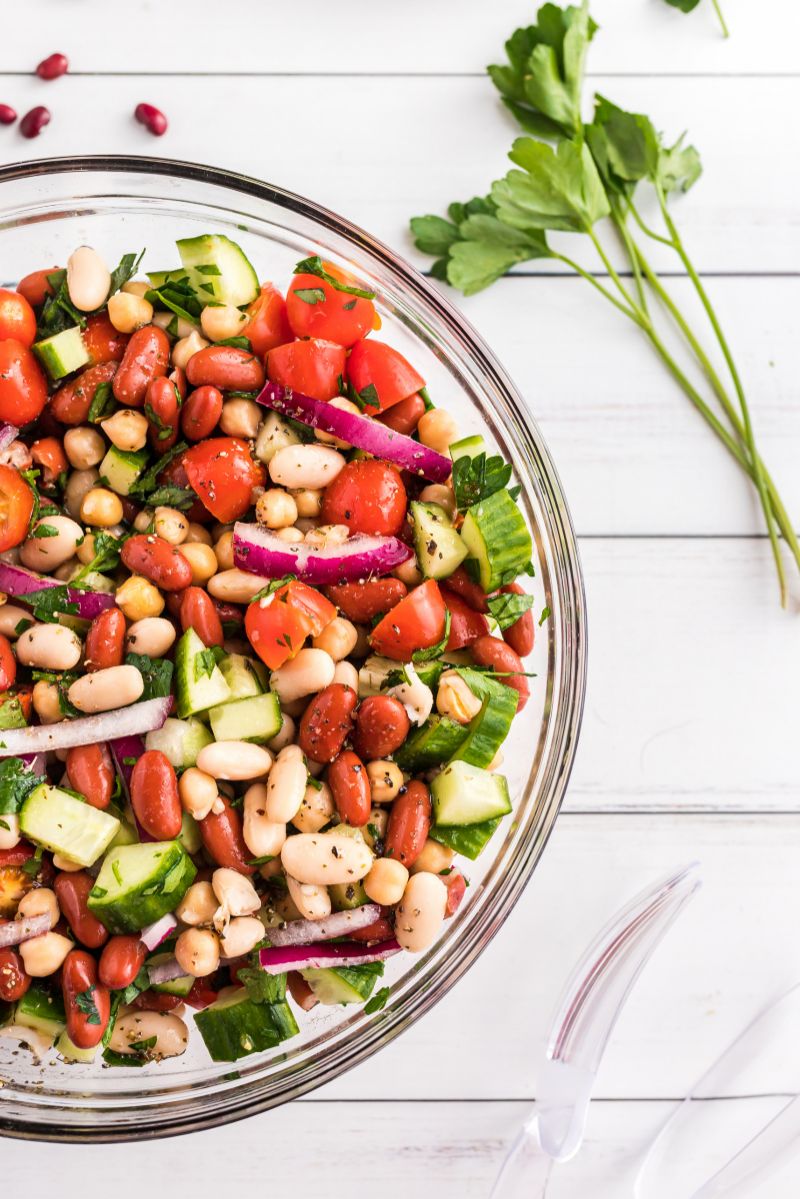 three bean salad in a bowl