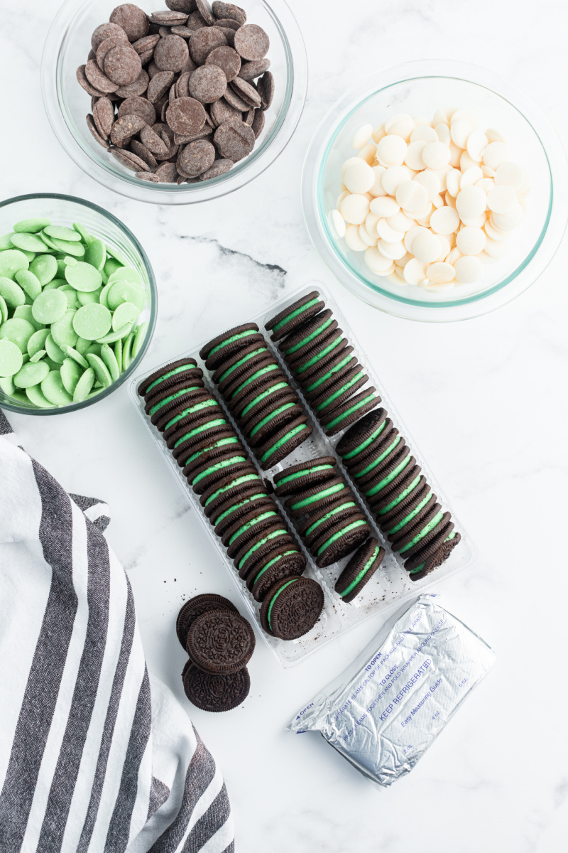 ingredients displayed for chocolate mint oreo truffles