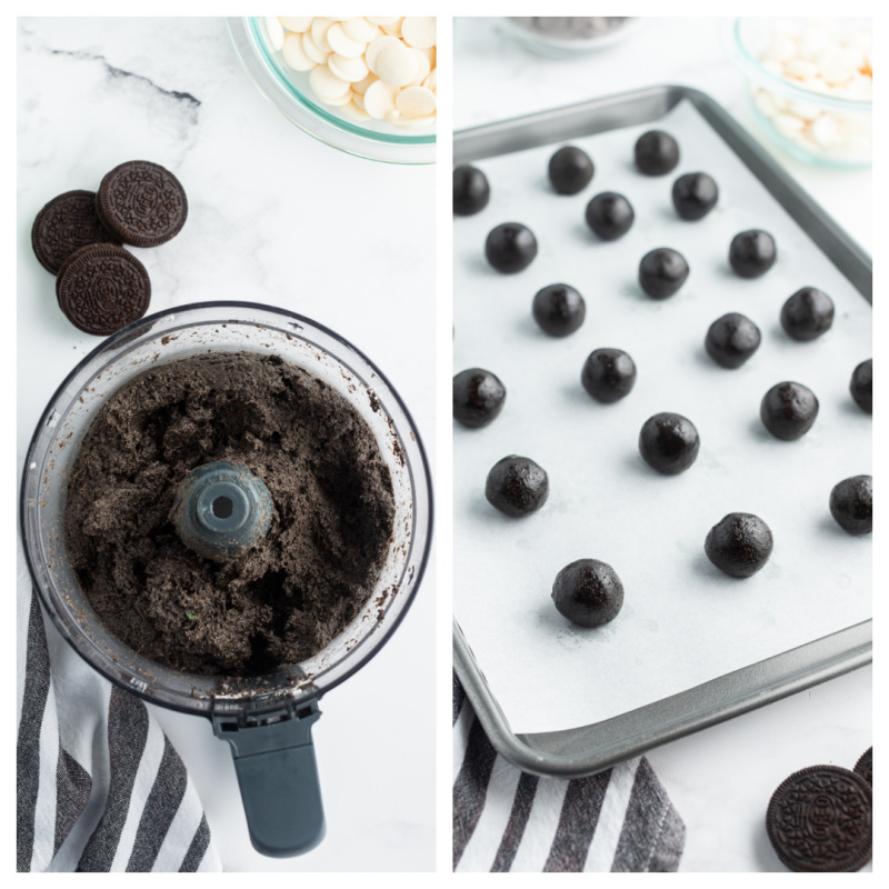 truffle mixture in a food processor and then formed into balls on a baking sheet