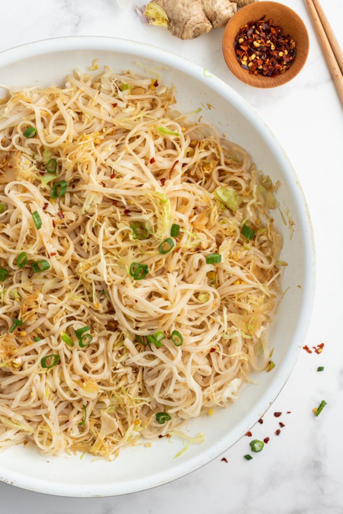 longevity noodles in white bowl