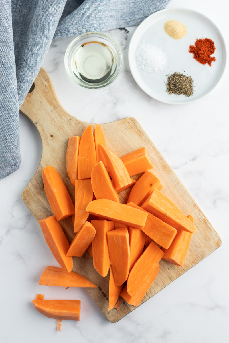 ingredients displayed for oven baked sweet potato fries