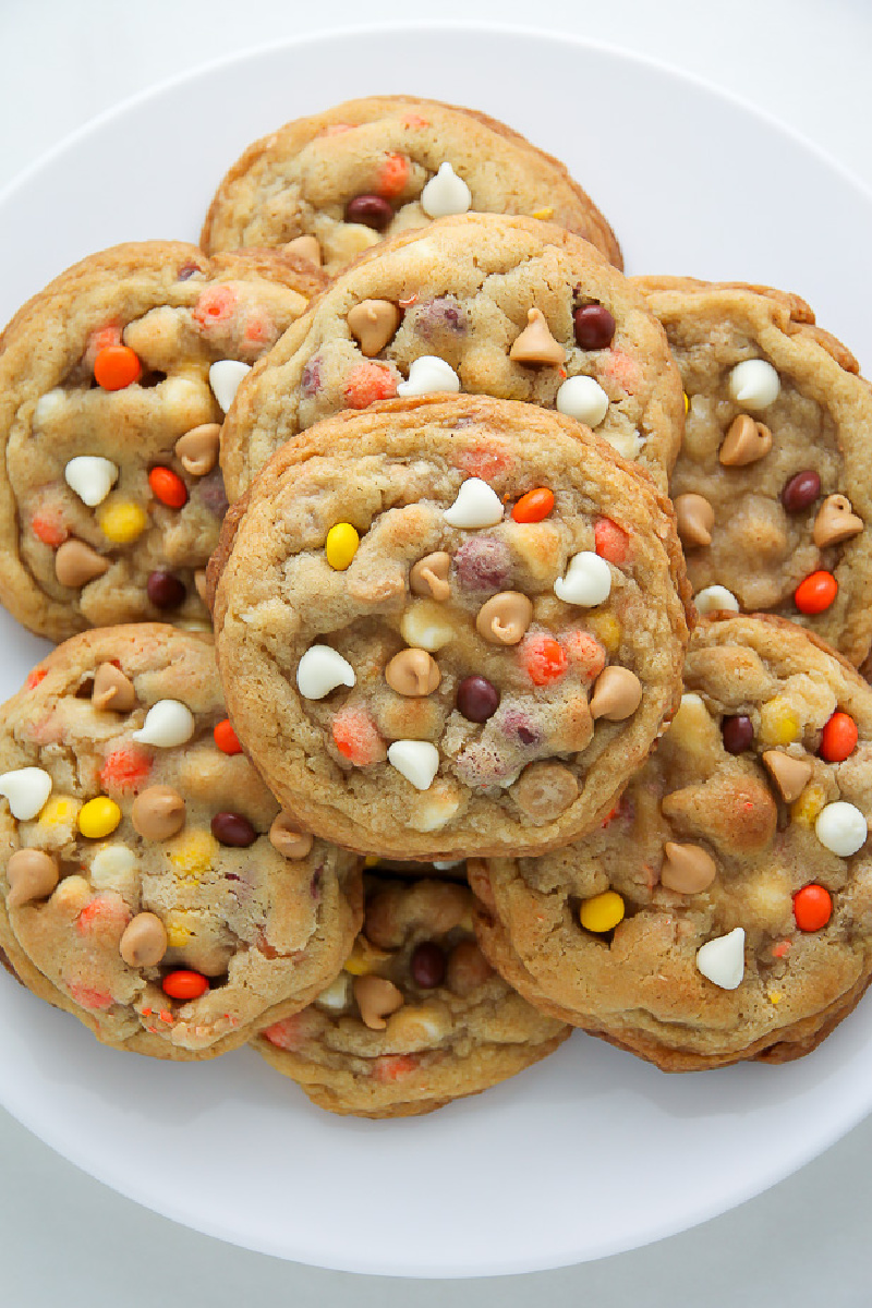 white chocolate reeses pieces peanut butter chip cookies