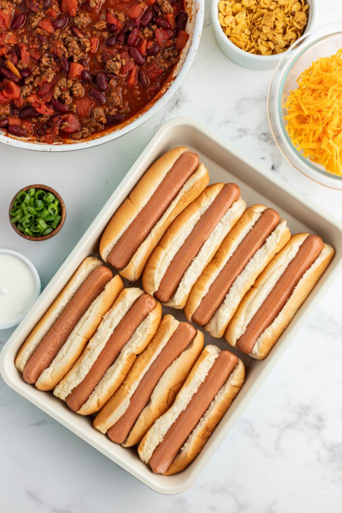 hot dogs in a casserole dish