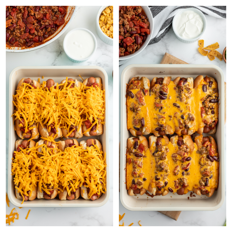 cheese on chili dogs and then after baking melted cheese on chili dogs