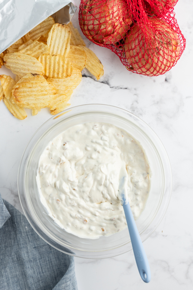caramelized onion dip in bowl