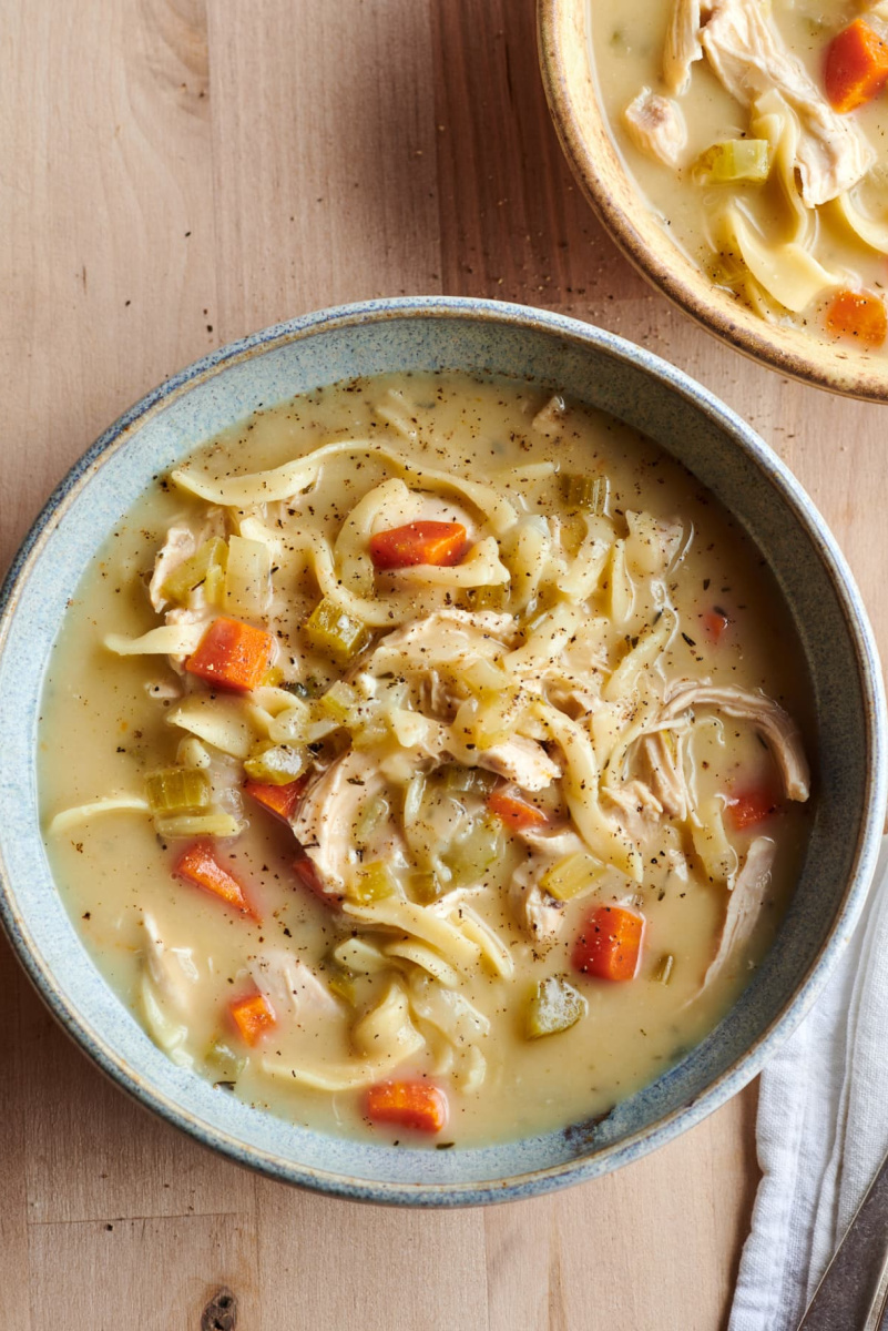 bowl of weeknight creamy chicken noodle soup