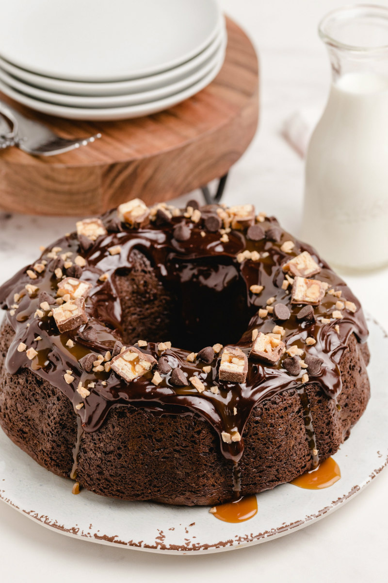 chocolate bundt cake with candy