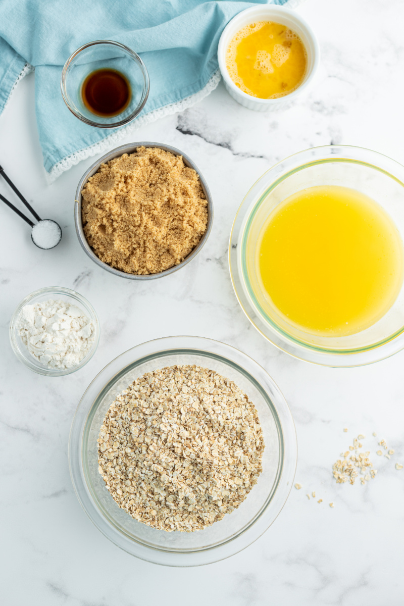 ingredients displayed for lacy oatmeal cookies