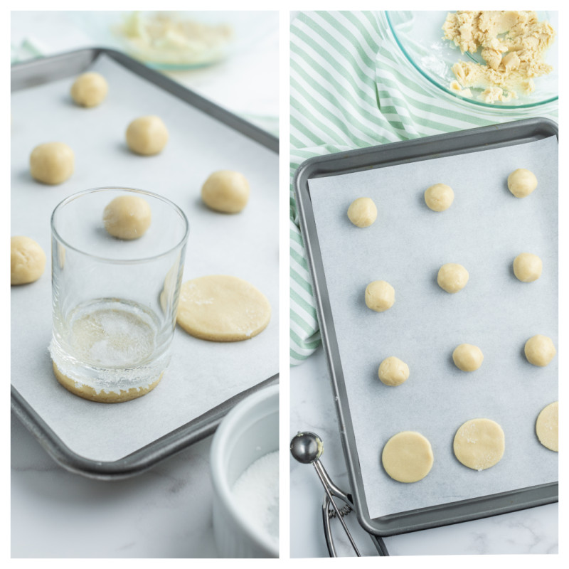 sugar cookie dough on baking sheet getting ready for oven