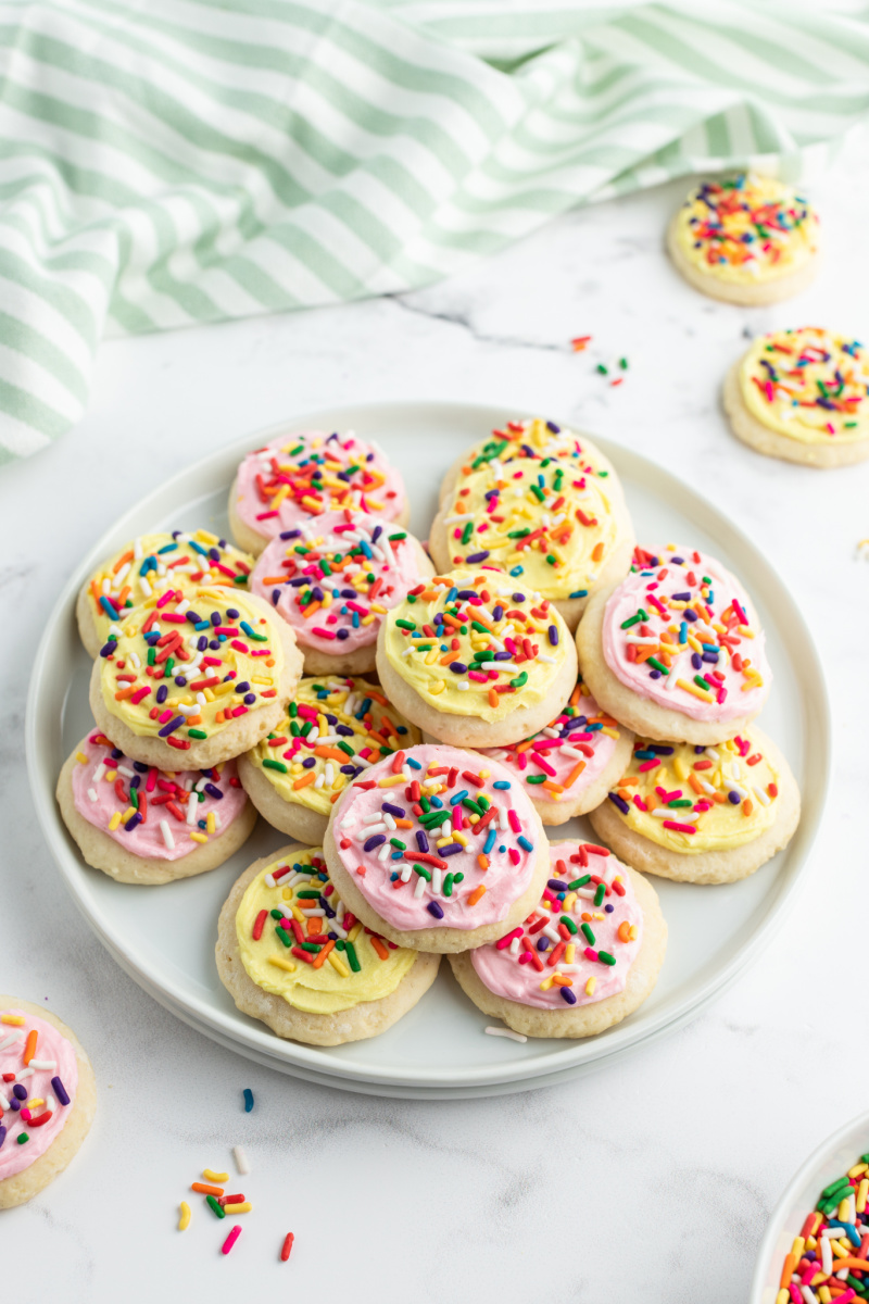 lofthouse cookies displayed on a round white platter