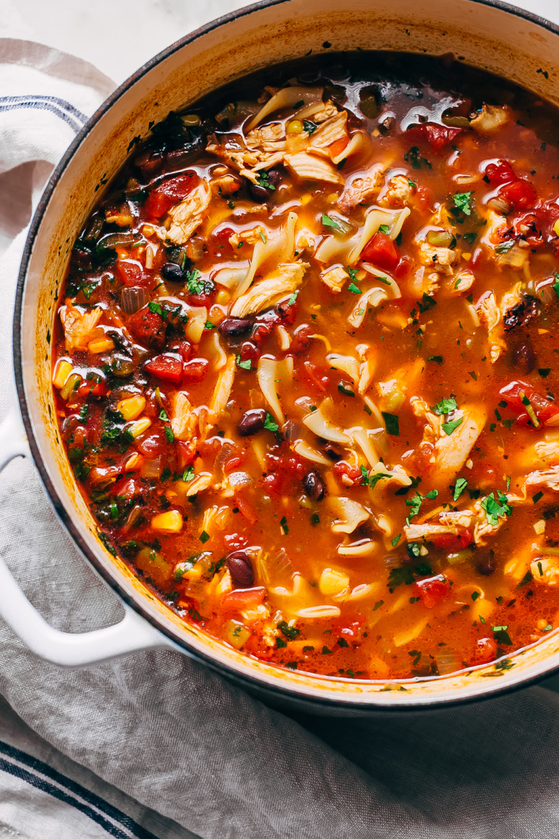 pot of mexican chicken noodle soup