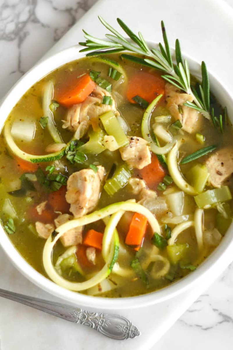 bowl of paleo chicken noodle soup