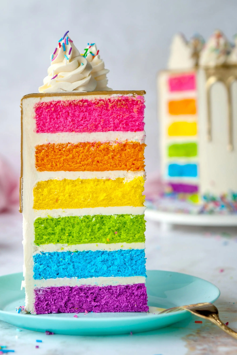 Rainbow cake slice