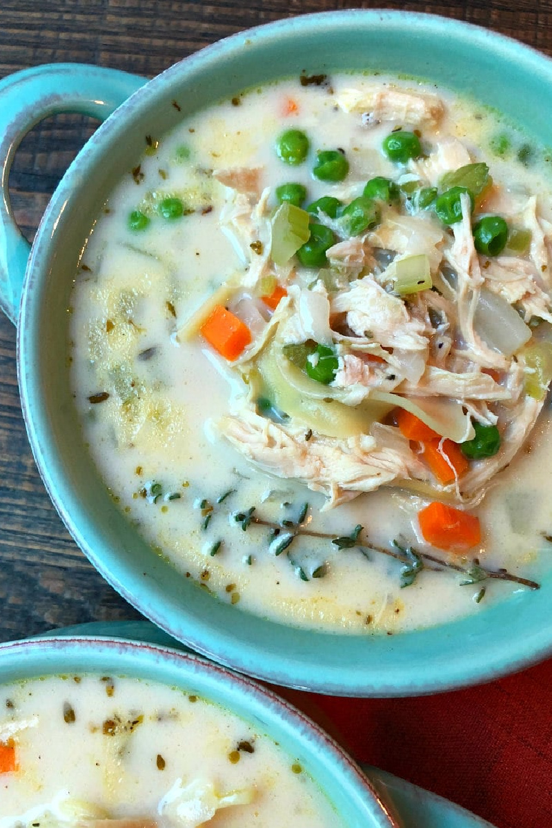 bowl of roasted chicken noodle soup