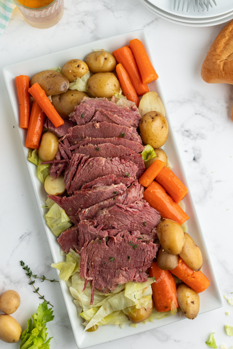 corned beef and cabbage on a platter