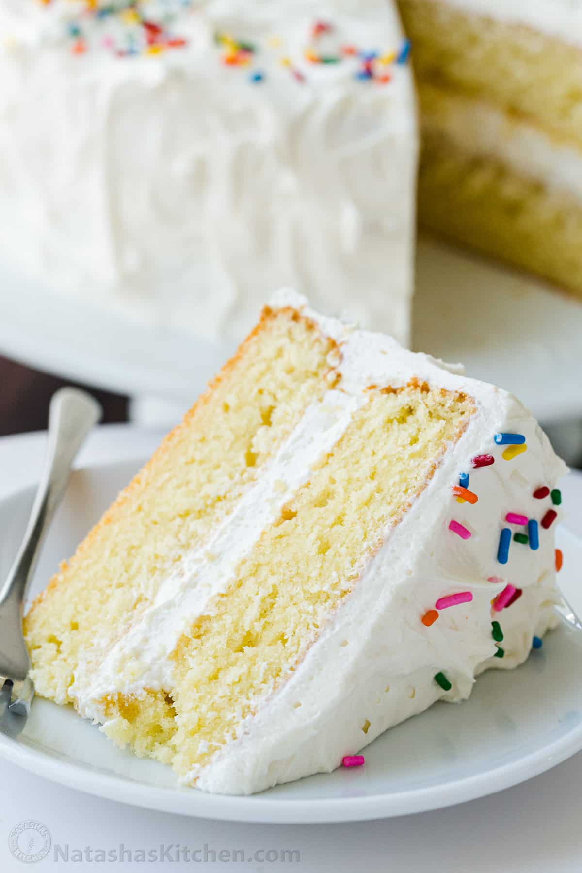 vanilla cake white frosting slice