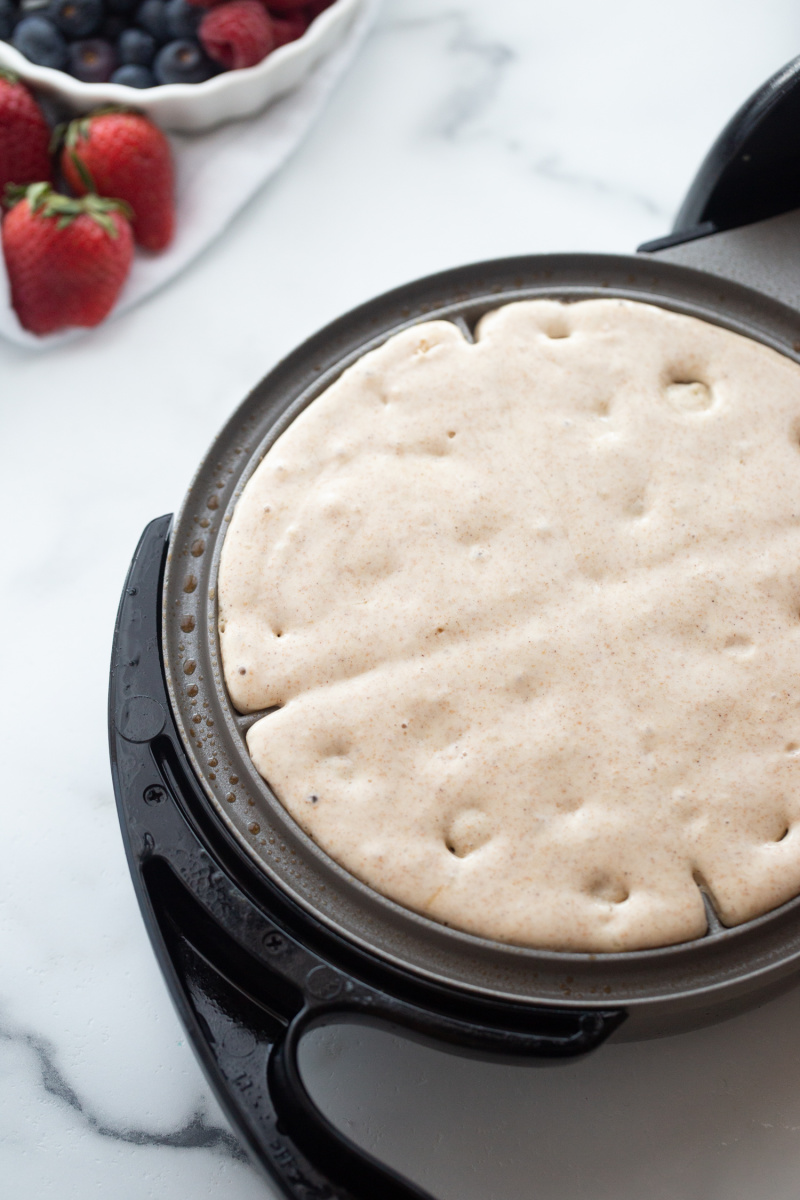 batter in waffle iron