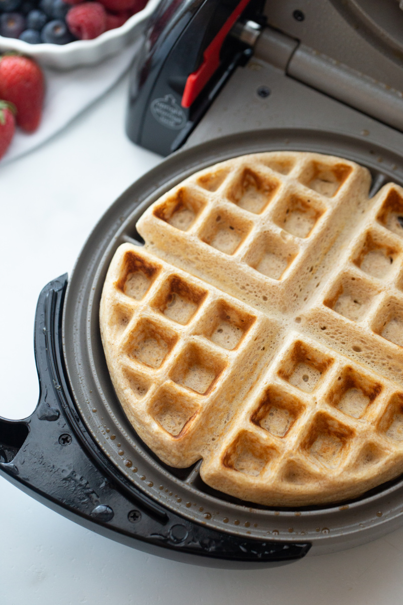 whole grain buttermilk waffle in waffle iron