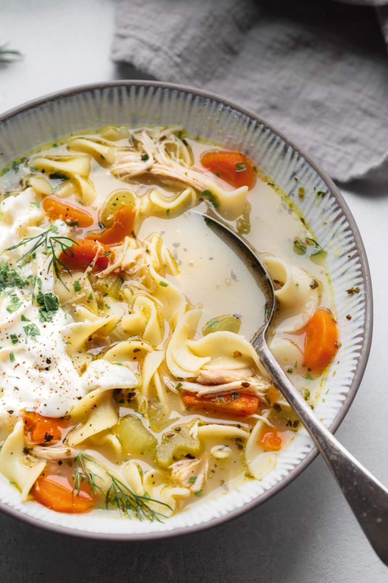 bowl of instant pot chicken noodle soup