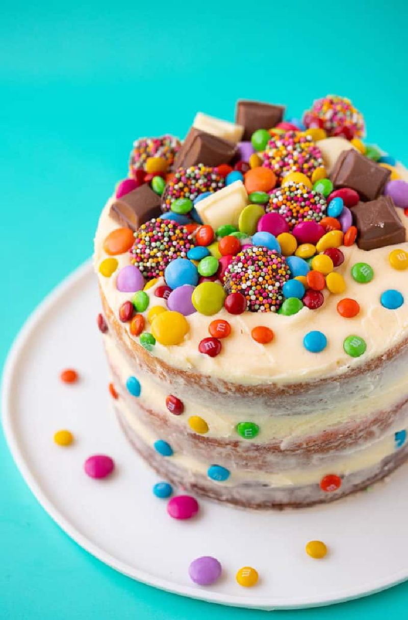 layer cake with candy on it