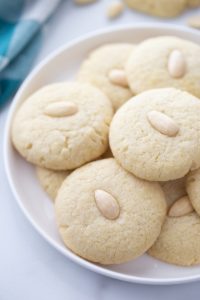 chinese almond cookies on a white plate