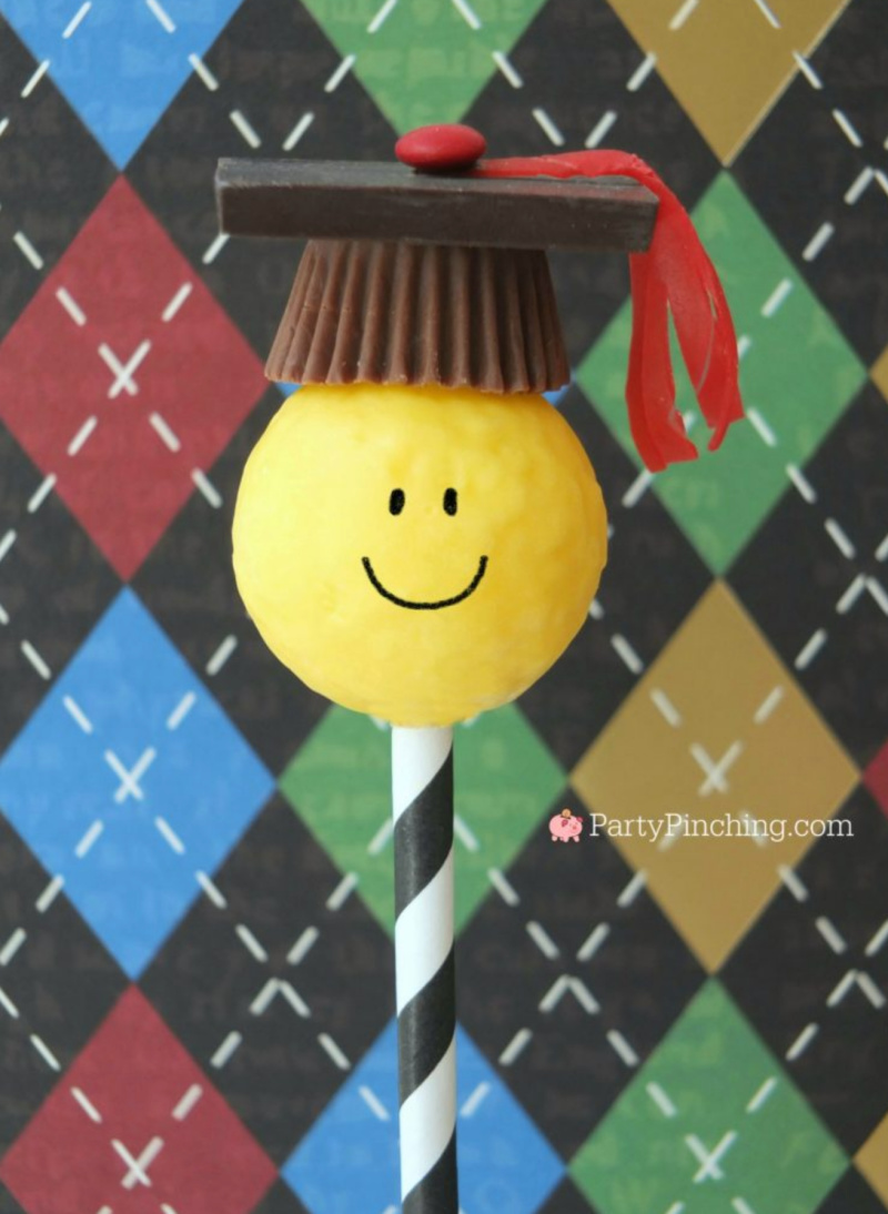 Happy Graduate Cake Pop with argyle background