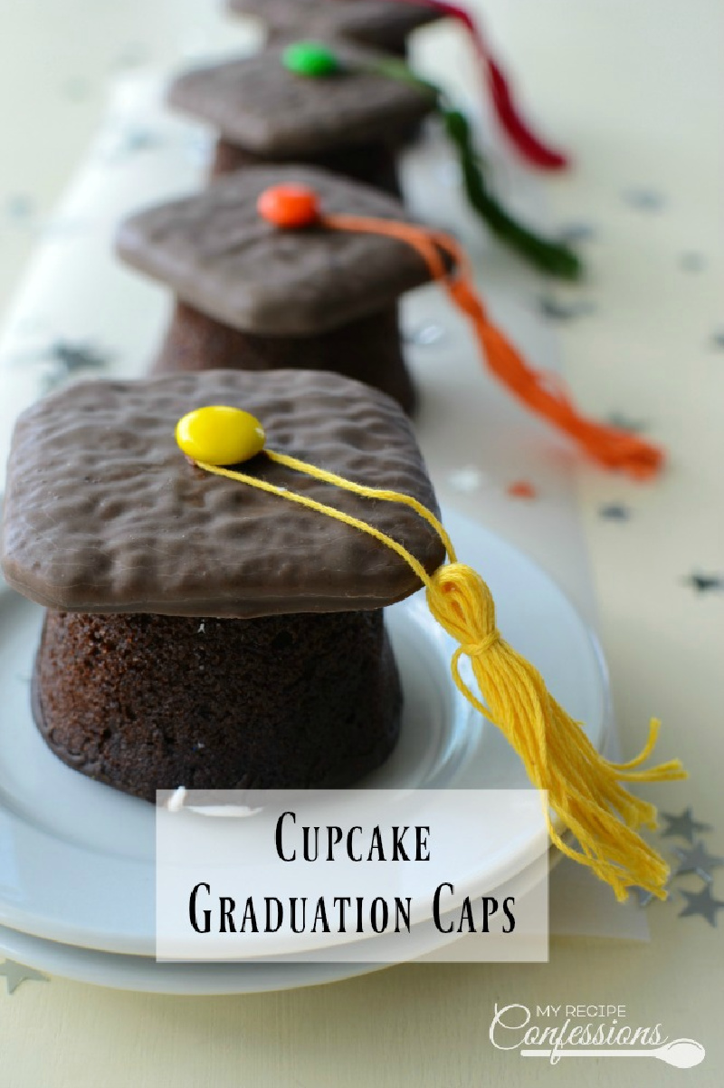 Cupcake Graduation Caps on a white plate