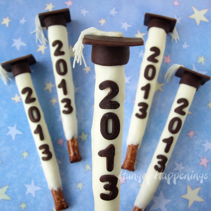 Graduation Pretzel Pops with blue star background