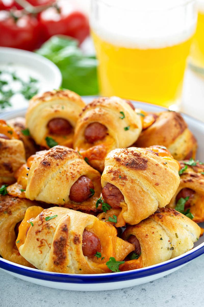Cheesy Ranch Pigs in a Blanket on a serving tray