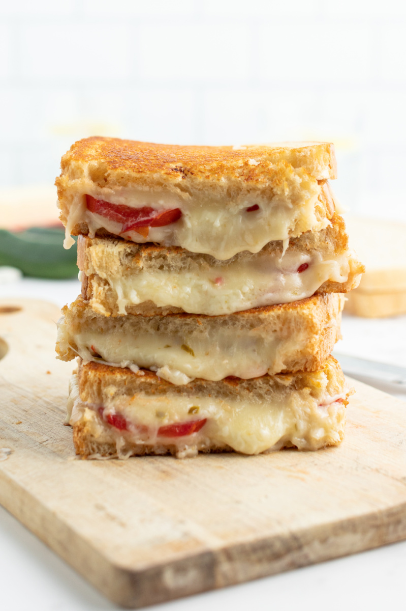 stacked slices of spicy tomato grilled cheese