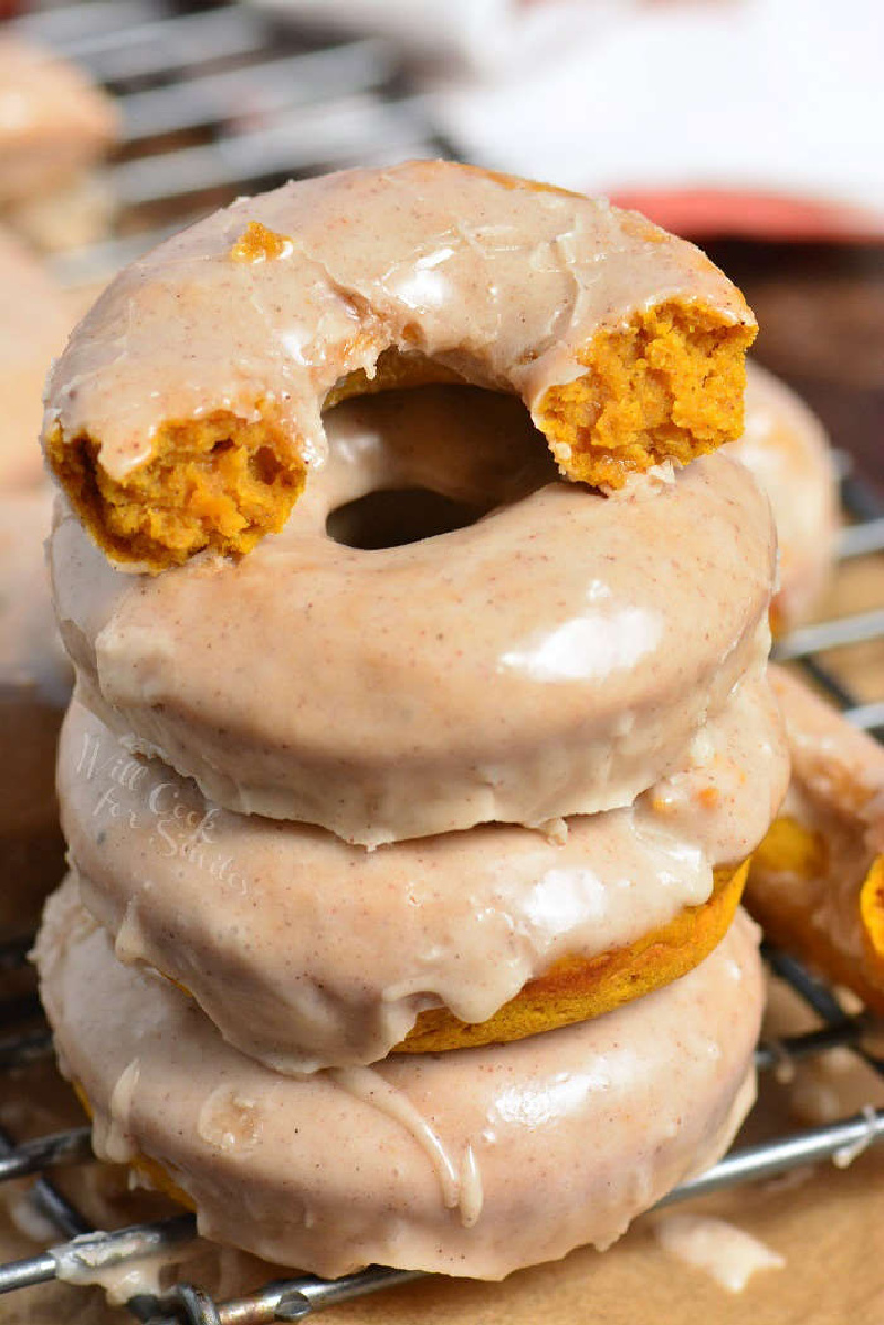 stack of pumpkin doughnuts