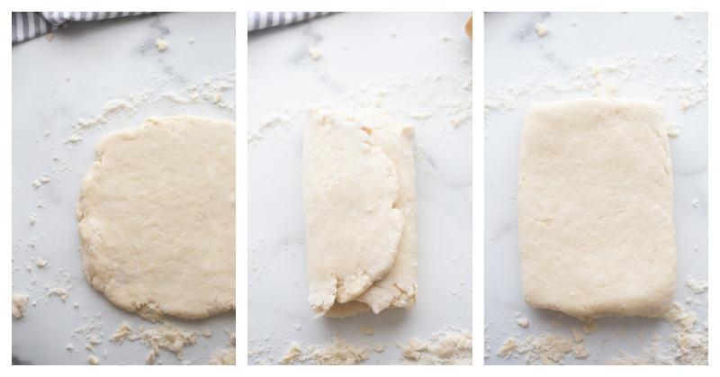 rolled out biscuit dough then folded dough, then rolled out again